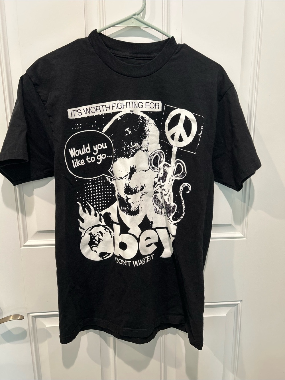 Obey Black Short-Sleeve Graphic Tee with White Statement Print